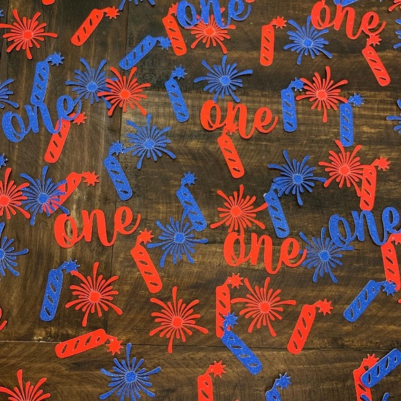 Red & Blue 'One' Confetti Set - Party Table First Birthday Little Firecraker - Picture 6 of 6